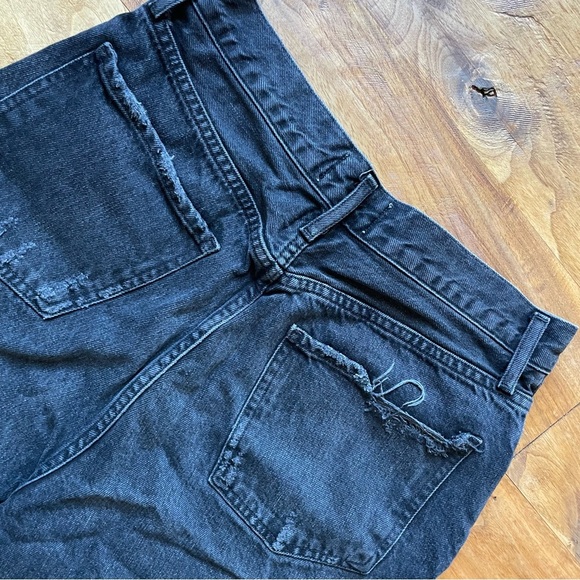 Agolde Distressed Black Non-Stretch Cotton Denim Shorts Dee High Rise - Picture 7 of 14